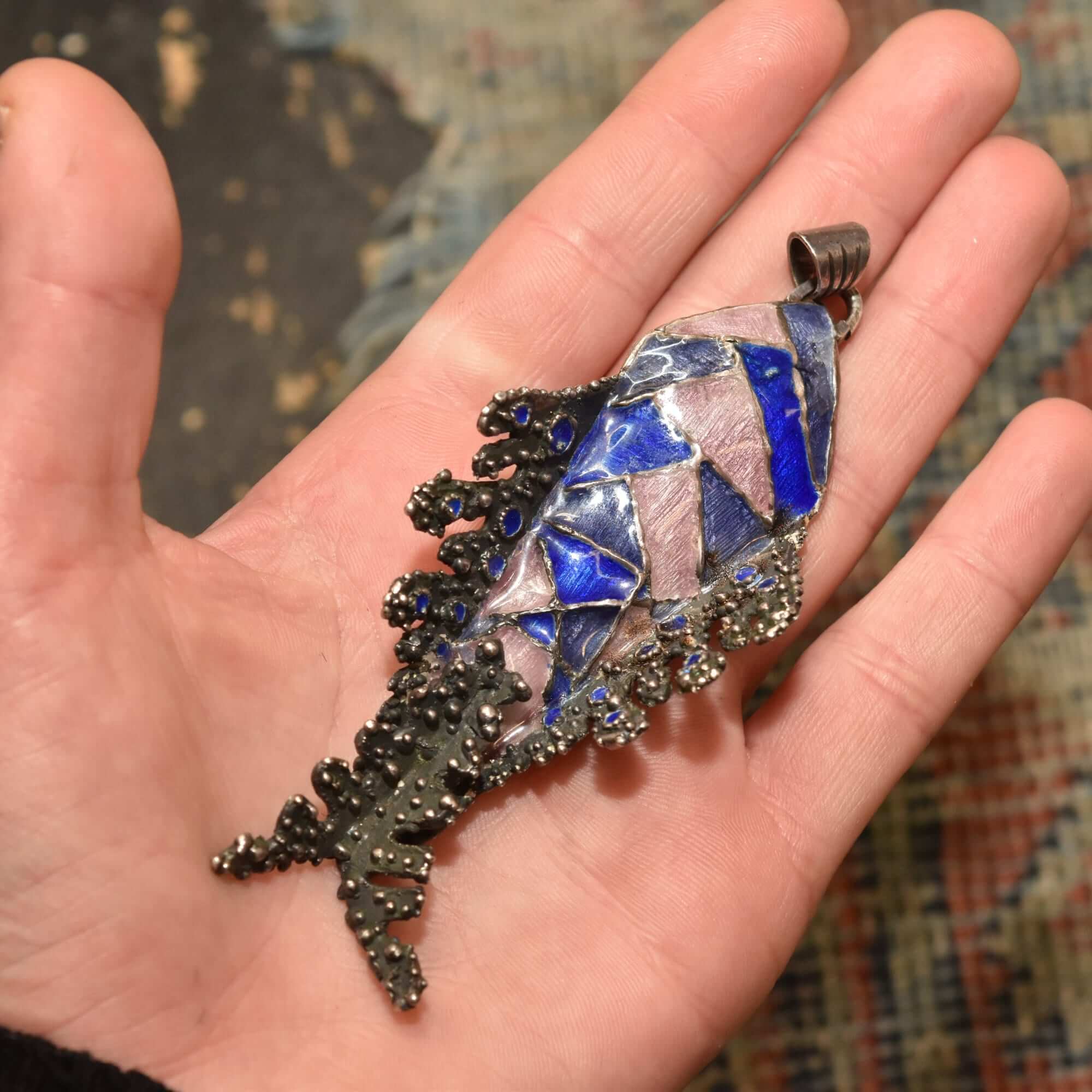 Huge Silver Enamel Fish Pendant