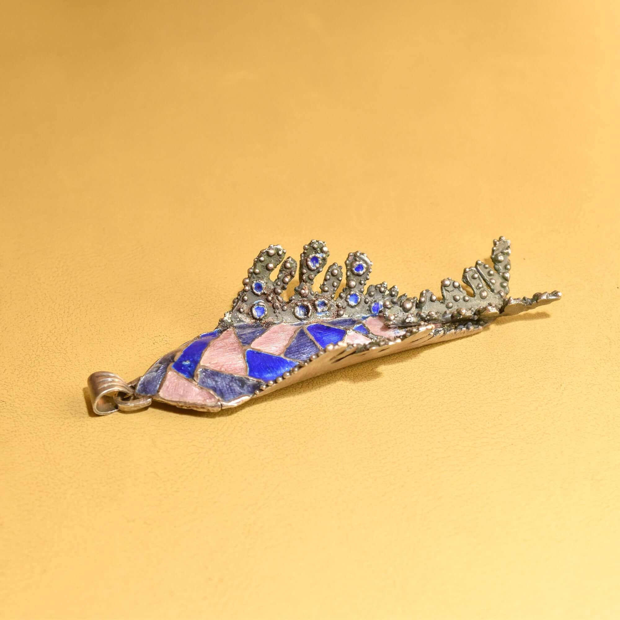 Huge Silver Enamel Fish Pendant