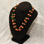 Mid-Century Tutti Frutti Venetian Glass Orange Berry Necklace, Festive Italian Glass Bead Necklace, 18.5" L