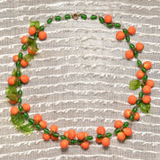 Mid-Century Tutti Frutti Venetian Glass Orange Berry Necklace, Festive Italian Glass Bead Necklace, 18.5" L