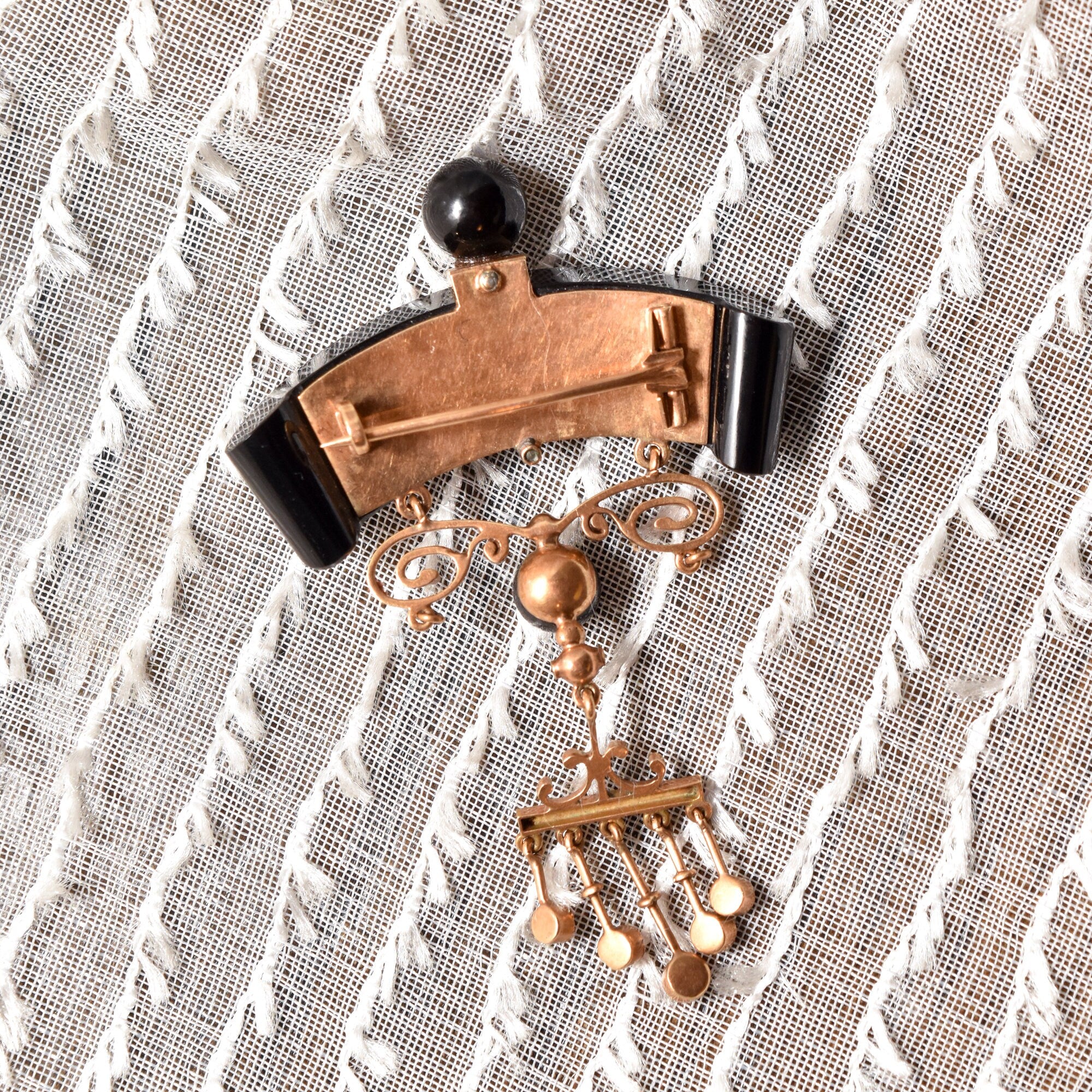 Antique Art Nouveau 14K Onyx & Pearl Earrings With Matching Brooch, Victorian Mourning Jewelry
