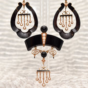 Antique Art Nouveau 14K Onyx & Pearl Earrings With Matching Brooch, Victorian Mourning Jewelry