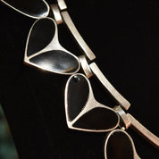 TAXCO Sterling Silver 950 Black Onyx Inlay Heart Collar Necklace, Mexico TN-57