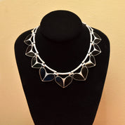TAXCO Sterling Silver 950 Black Onyx Inlay Heart Collar Necklace, Mexico TN-57