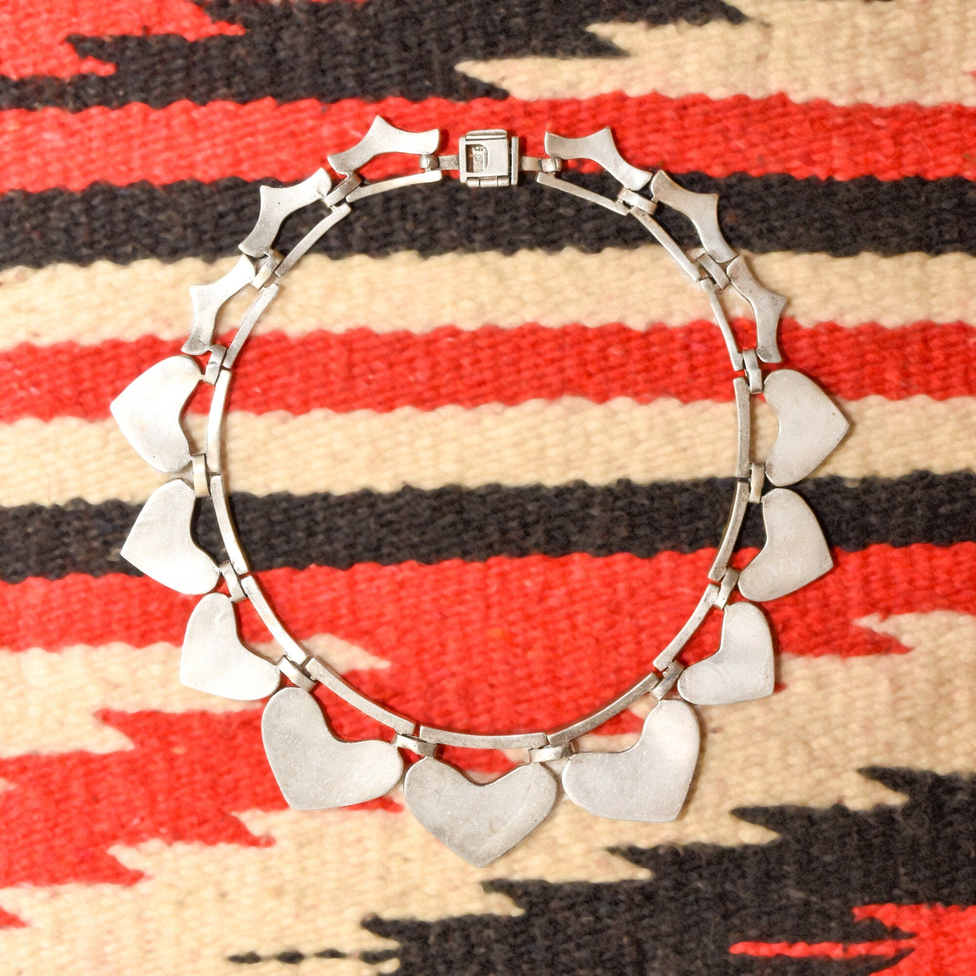 TAXCO Sterling Silver 950 Black Onyx Inlay Heart Collar Necklace, Mexico TN-57