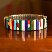 Unique Multi-Stone Stretch Metal Bracelet, Slingshot Watch Band, Southwestern Jewelry, 6.5"