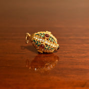 Russian Faberge Egg Charm Pendant, Enamel & Swarovski Crystals, Estate Jewelry, 32mm