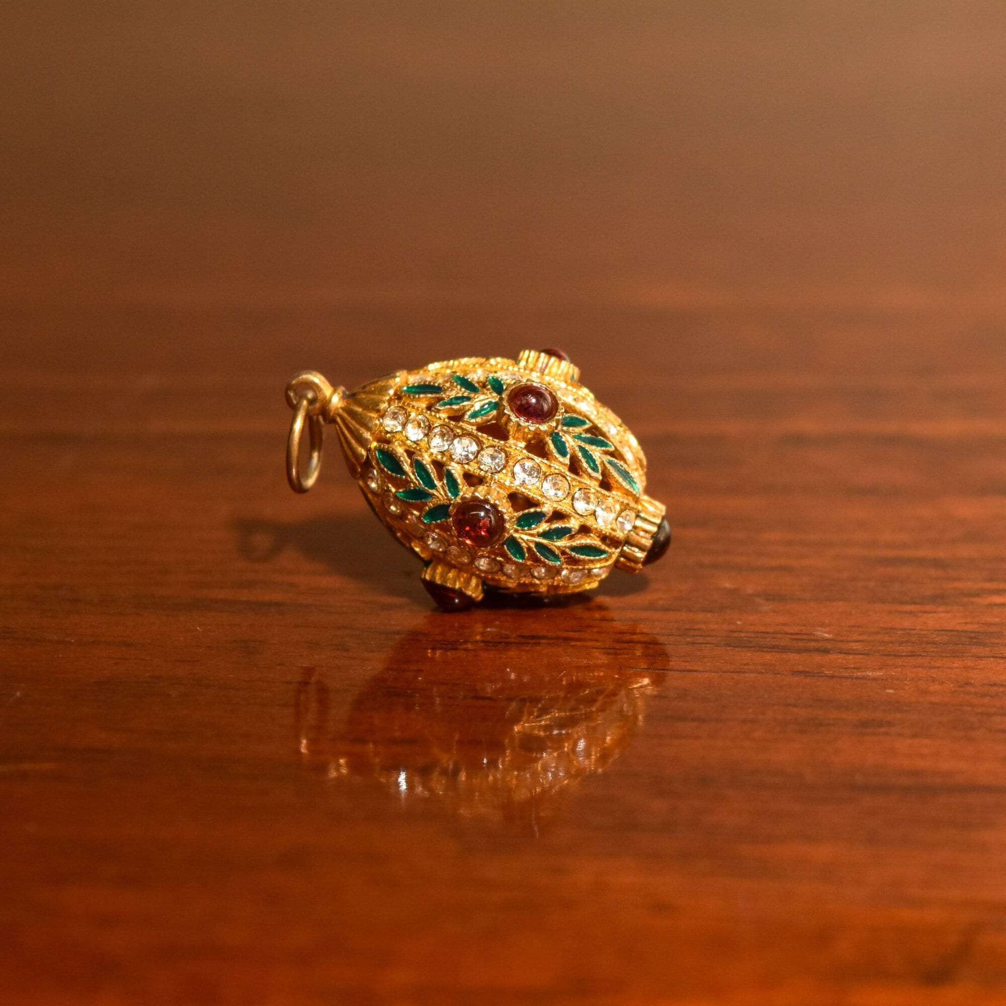 Russian Faberge Egg Charm Pendant, Enamel & Swarovski Crystals, Estate Jewelry, 32mm
