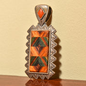Beautiful Mosaic Inlay Sterling Silver Pendant, Relios By Carolyn Pollack, Southwestern Jewelry, 2.5"