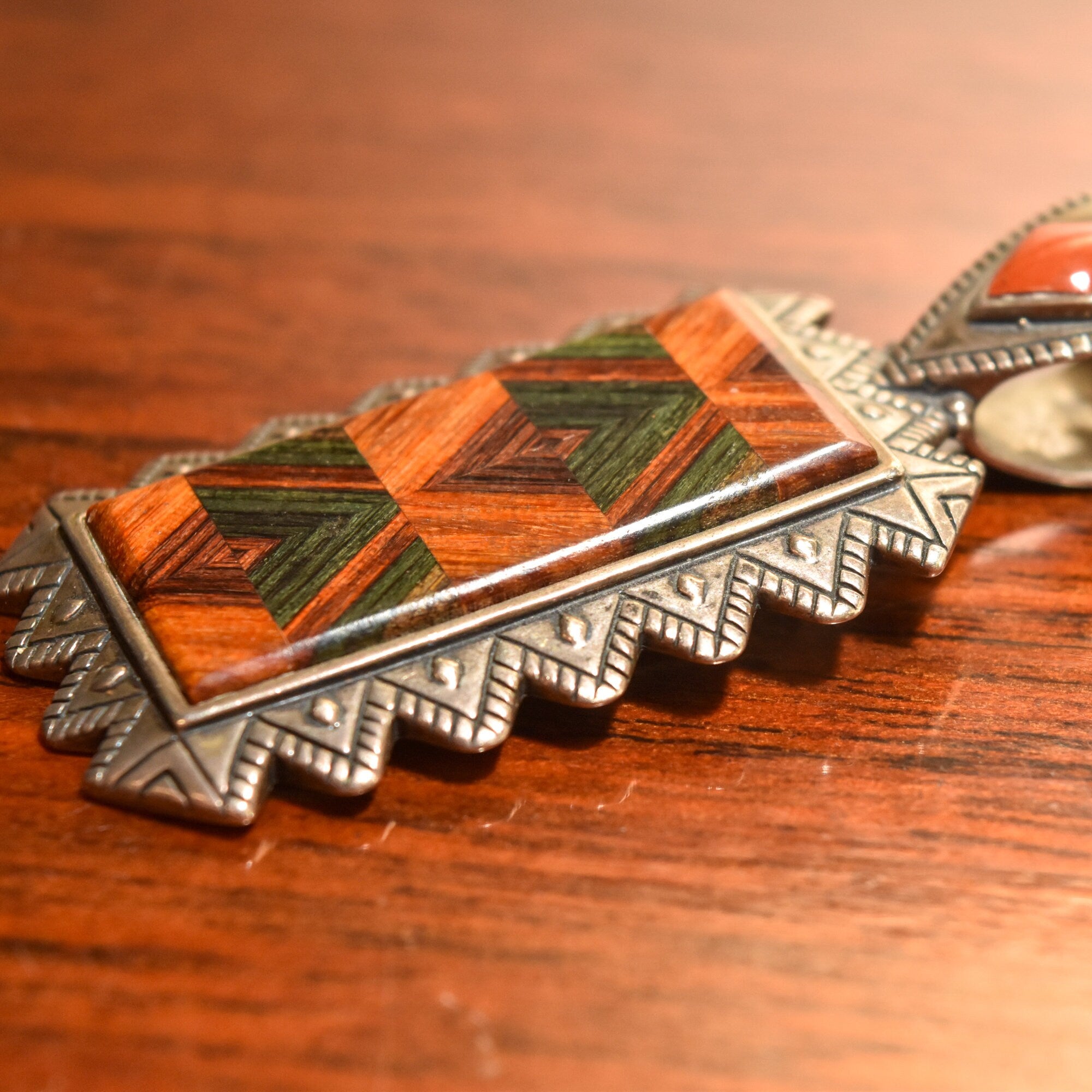 Beautiful Mosaic Inlay Sterling Silver Pendant, Relios By Carolyn Pollack, Southwestern Jewelry, 2.5"