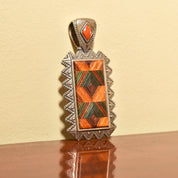 Beautiful Mosaic Inlay Sterling Silver Pendant, Relios By Carolyn Pollack, Southwestern Jewelry, 2.5"