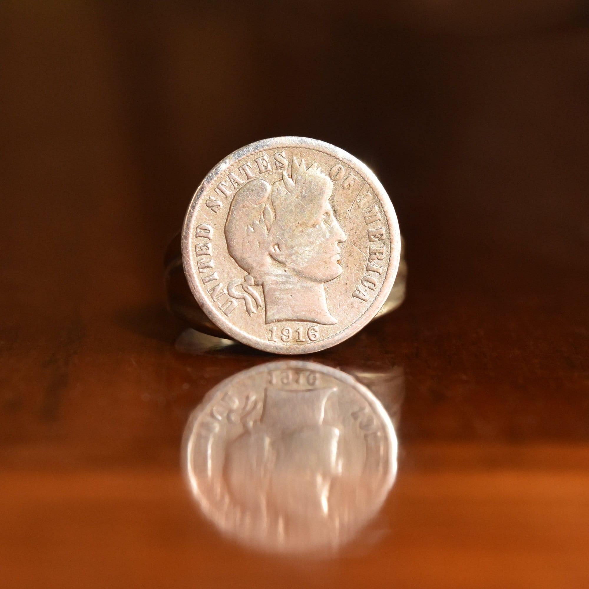 Sterling Silver 1916 Liberty Barber Dime Coin Ring, Men's Jewelry, Size 9 1/4 US