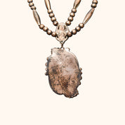 Native American Turquoise Pendant Necklace In Sterling Silver, Leaf Motifs, Navajo Pearls, 20.5" L