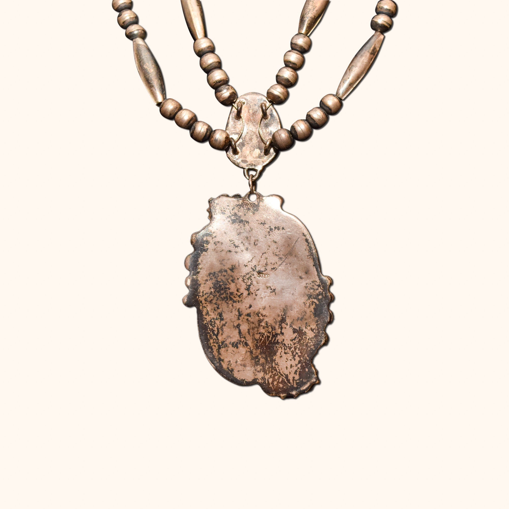 Native American Turquoise Pendant Necklace In Sterling Silver, Leaf Motifs, Navajo Pearls, 20.5" L