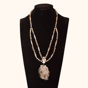 Native American Turquoise Pendant Necklace In Sterling Silver, Leaf Motifs, Navajo Pearls, 20.5" L