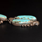 Native American Turquoise Pendant Necklace In Sterling Silver, Leaf Motifs, Navajo Pearls, 20.5" L