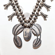 Native American Turquoise Squash Blossom Necklace, Naja Pendant, Navajo Pearls, Old Pawn Jewelry, 26" L
