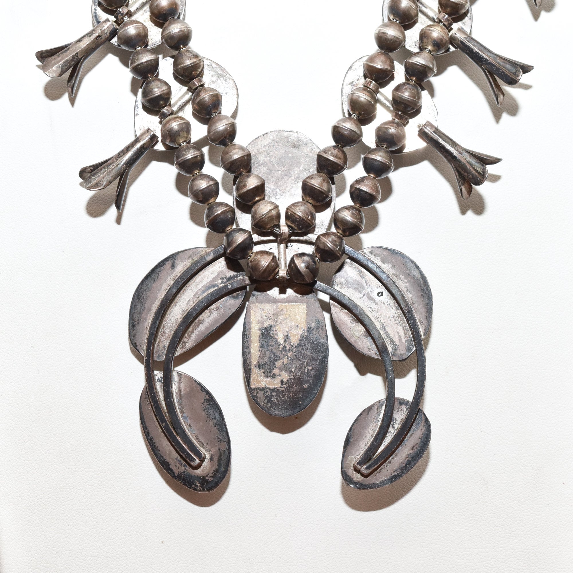 Native American Turquoise Squash Blossom Necklace, Naja Pendant, Navajo Pearls, Old Pawn Jewelry, 26" L
