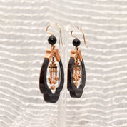 Antique Art Nouveau 14K Onyx & Pearl Earrings With Matching Brooch, Victorian Mourning Jewelry