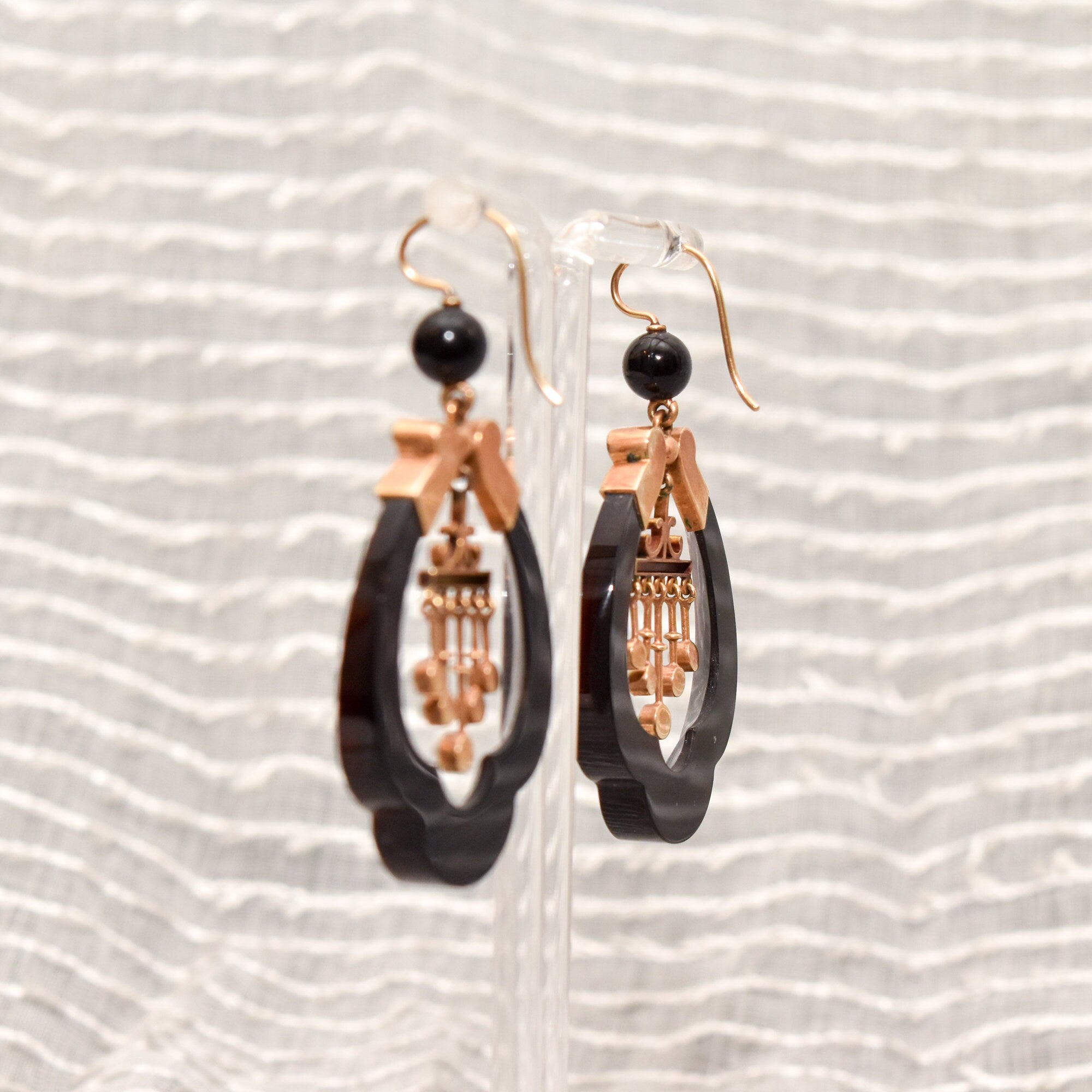 Antique Art Nouveau 14K Onyx & Pearl Earrings With Matching Brooch, Victorian Mourning Jewelry