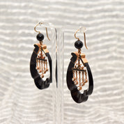 Antique Art Nouveau 14K Onyx & Pearl Earrings With Matching Brooch, Victorian Mourning Jewelry