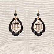 Antique Art Nouveau 14K Onyx & Pearl Earrings With Matching Brooch, Victorian Mourning Jewelry