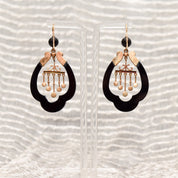 Antique Art Nouveau 14K Onyx & Pearl Earrings With Matching Brooch, Victorian Mourning Jewelry