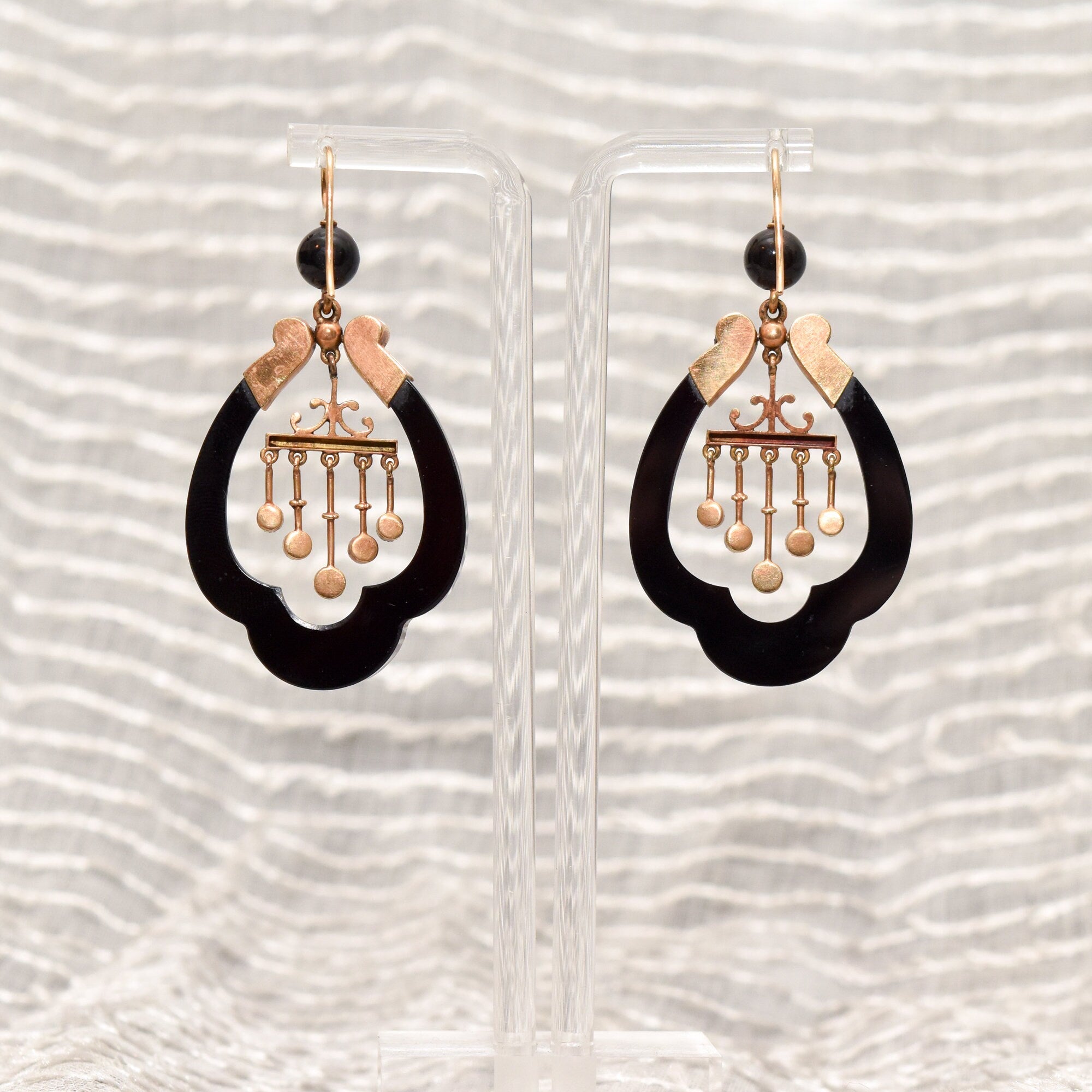 Antique Art Nouveau 14K Onyx & Pearl Earrings With Matching Brooch, Victorian Mourning Jewelry