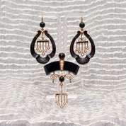 Antique Art Nouveau 14K Onyx & Pearl Earrings With Matching Brooch, Victorian Mourning Jewelry