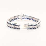 Art Deco Platinum Natural Diamond & Synthetic Sapphire Belt Buckle Link Bracelet