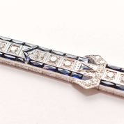 Art Deco Platinum Natural Diamond & Synthetic Sapphire Belt Buckle Link Bracelet