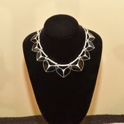 TAXCO Sterling Silver 950 Black Onyx Inlay Heart Collar Necklace, Mexico TN-57