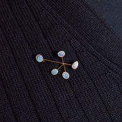 Abstract Modernist 10K Blue Opal Brooch Pendant, 5-Stone Atomic Style Bar Pin, Estate Jewelry