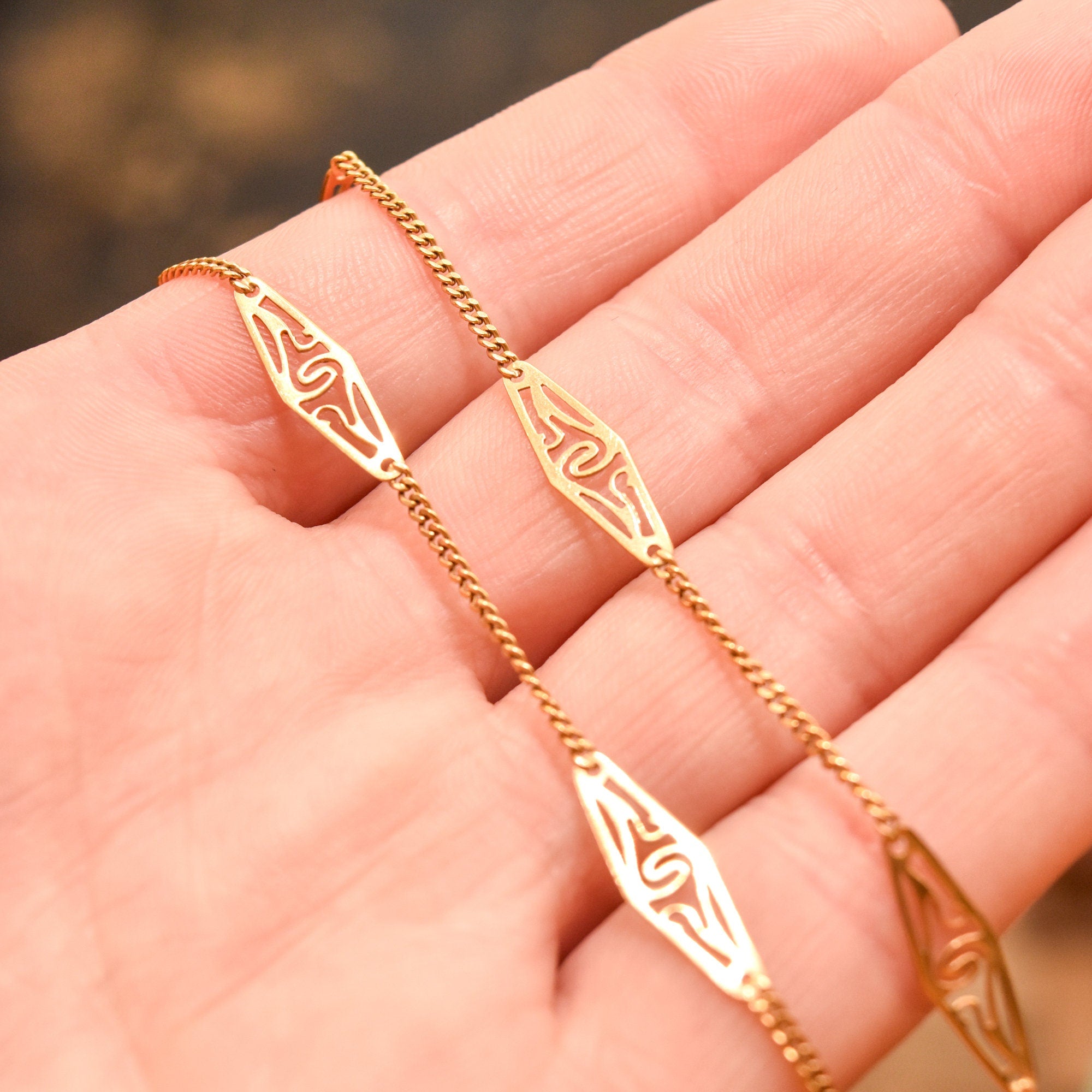 Italian 18K Filigree Link Chain, Ladies Yellow Gold Chain, Elegant Necklace, Estate Jewelry, 17.5"