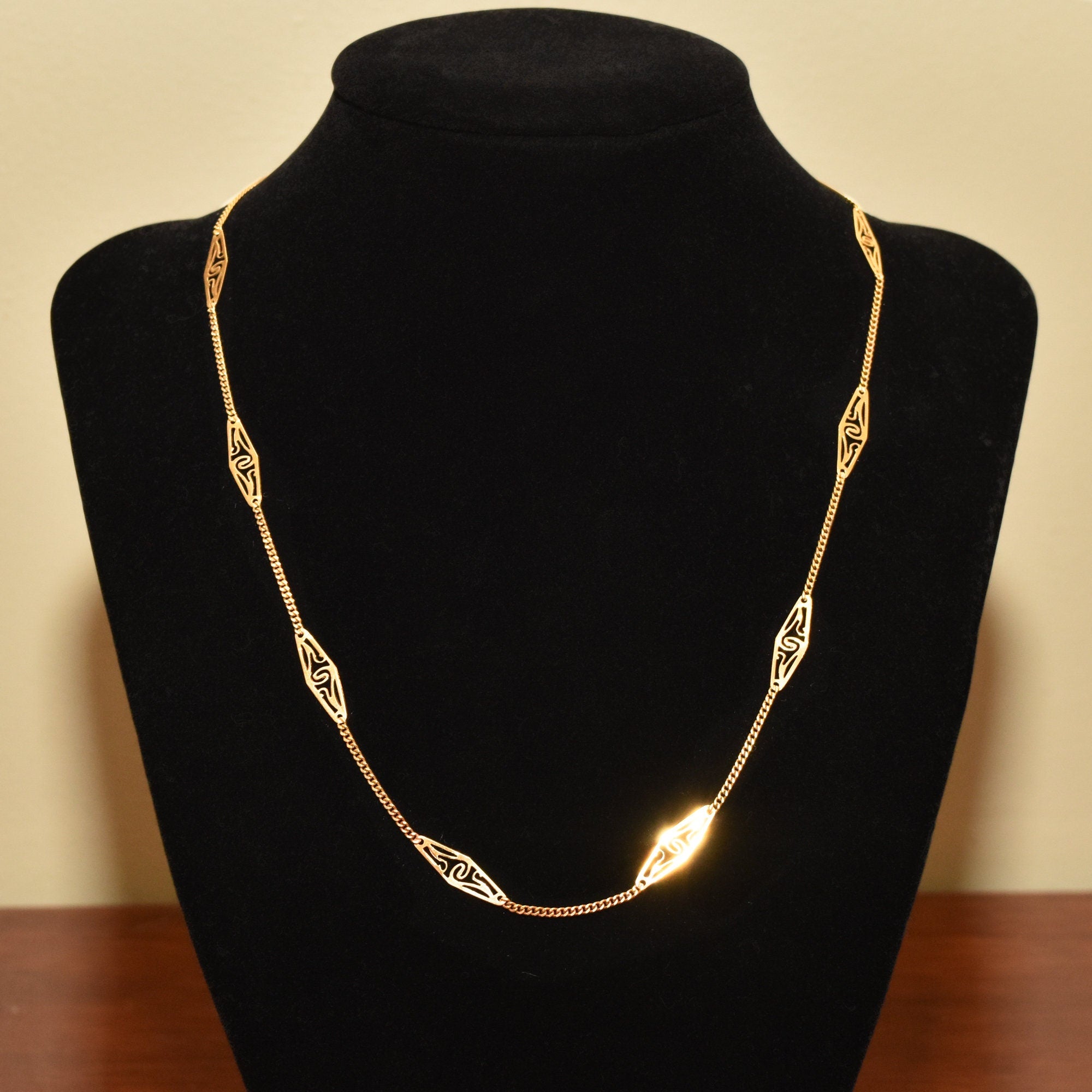 Italian 18K Filigree Link Chain, Ladies Yellow Gold Chain, Elegant Necklace, Estate Jewelry, 17.5"