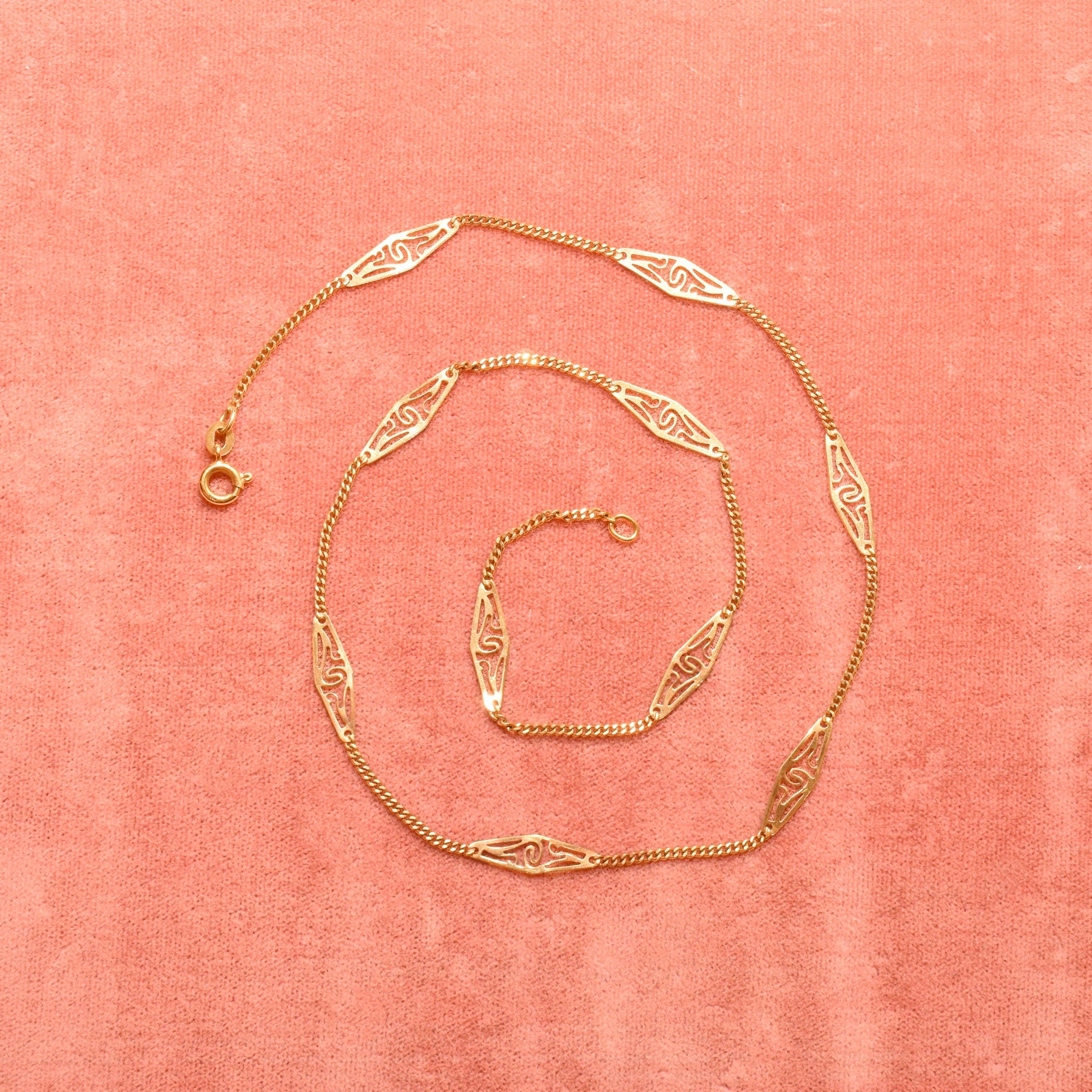 Italian 18K Filigree Link Chain, Ladies Yellow Gold Chain, Elegant Necklace, Estate Jewelry, 17.5"
