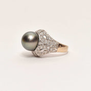 18K Diamond Pave Tahitian Pearl Bombe Ring In White Gold