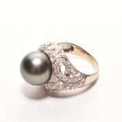 18K Diamond Pave Tahitian Pearl Bombe Ring In White Gold