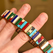 Unique Multi-Stone Stretch Metal Bracelet, Slingshot Watch Band, Southwestern Jewelry, 6.5"