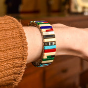 Unique Multi-Stone Stretch Metal Bracelet, Slingshot Watch Band, Southwestern Jewelry, 6.5"