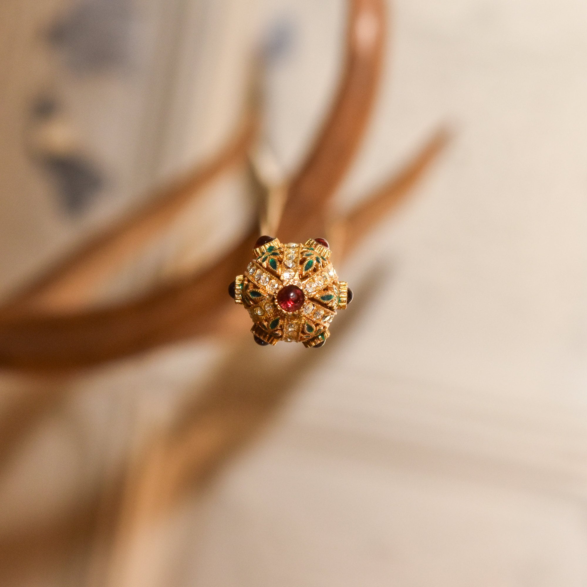 Russian Faberge Egg Charm Pendant, Enamel & Swarovski Crystals, Estate Jewelry, 32mm