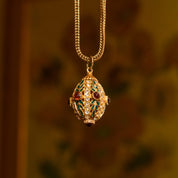 Russian Faberge Egg Charm Pendant, Enamel & Swarovski Crystals, Estate Jewelry, 32mm