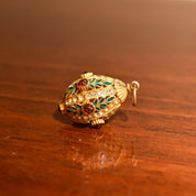 Russian Faberge Egg Charm Pendant, Enamel & Swarovski Crystals, Estate Jewelry, 32mm