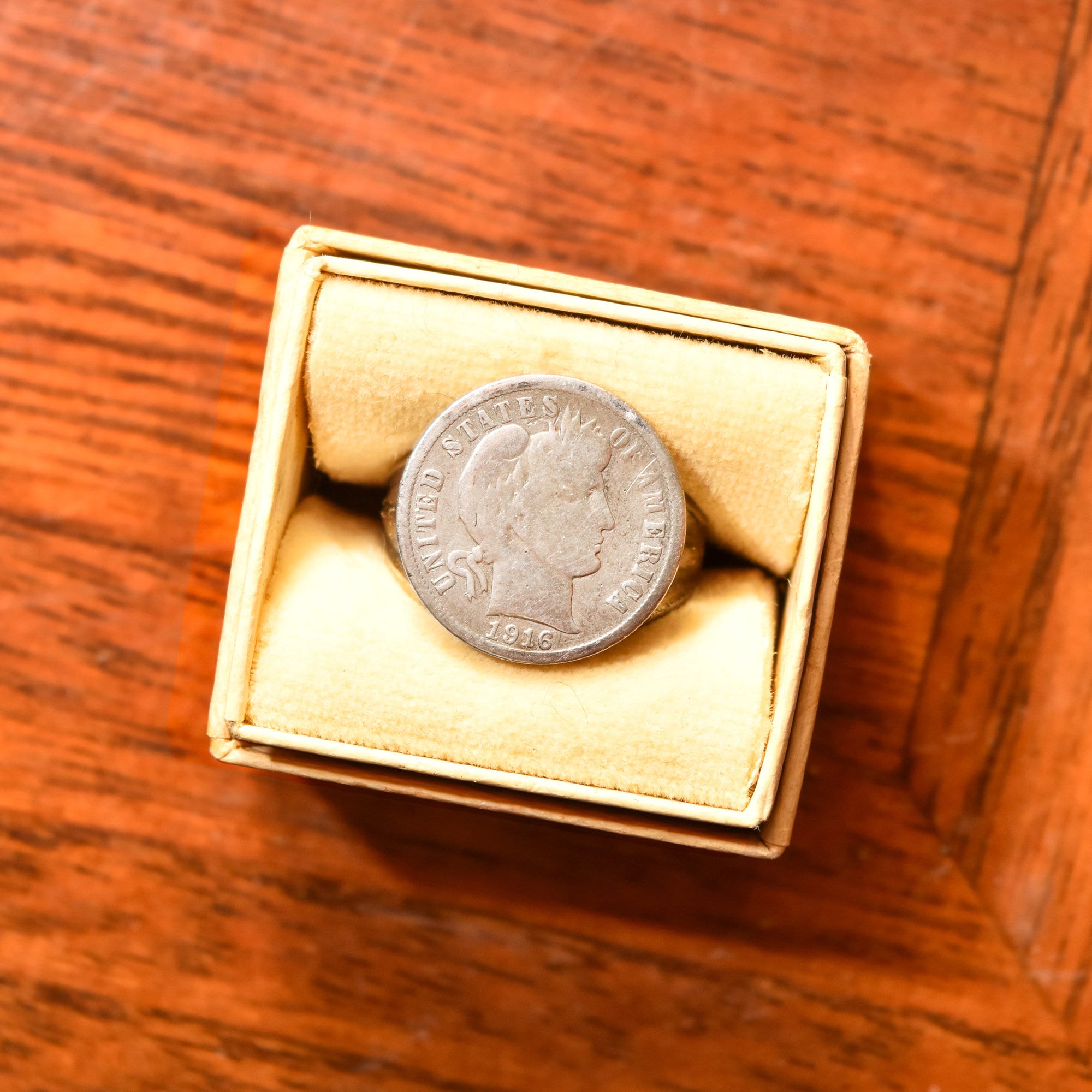 Sterling Silver 1916 Liberty Barber Dime Coin Ring, Men's Jewelry, Size 9 1/4 US