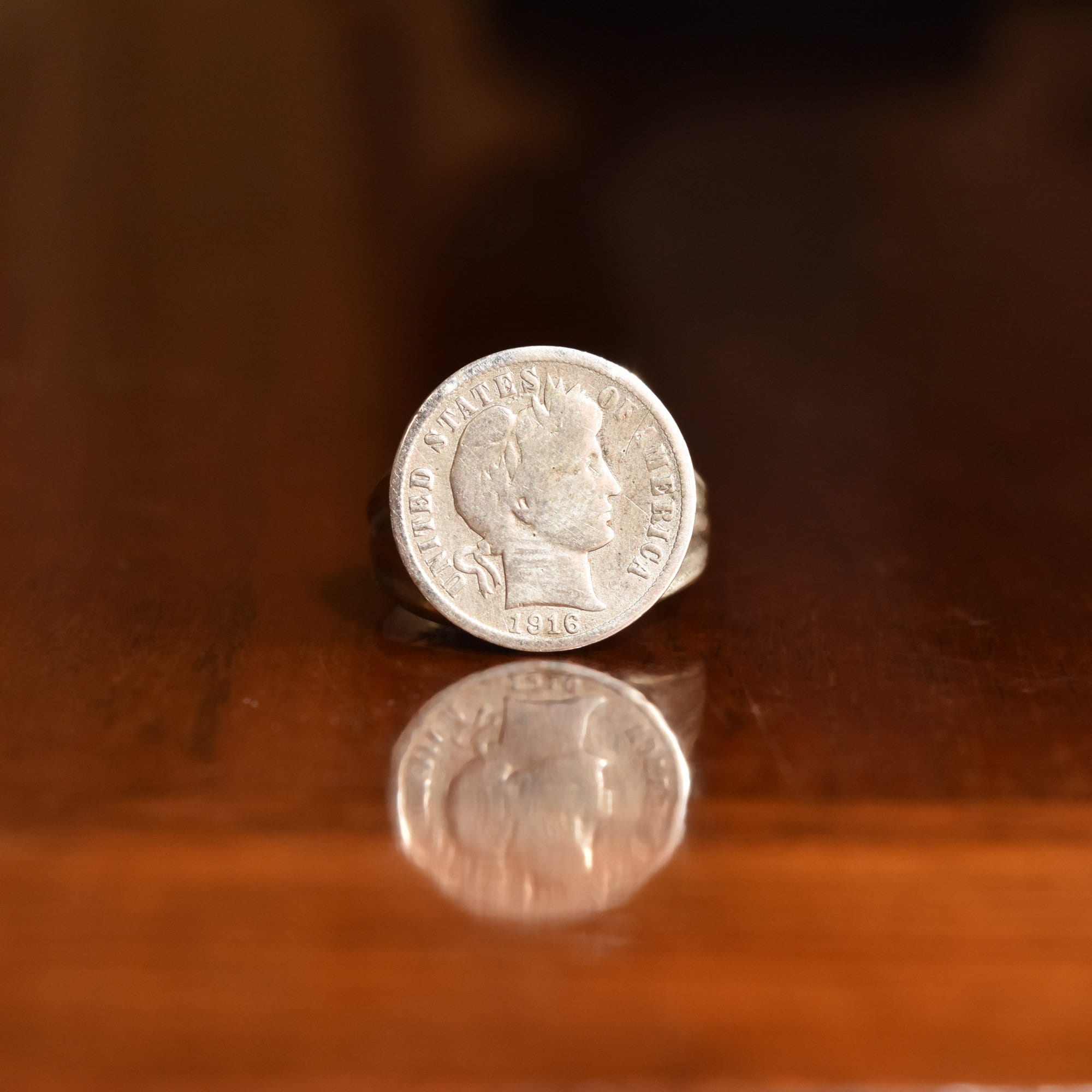 Sterling Silver 1916 Liberty Barber Dime Coin Ring, Men's Jewelry, Size 9 1/4 US