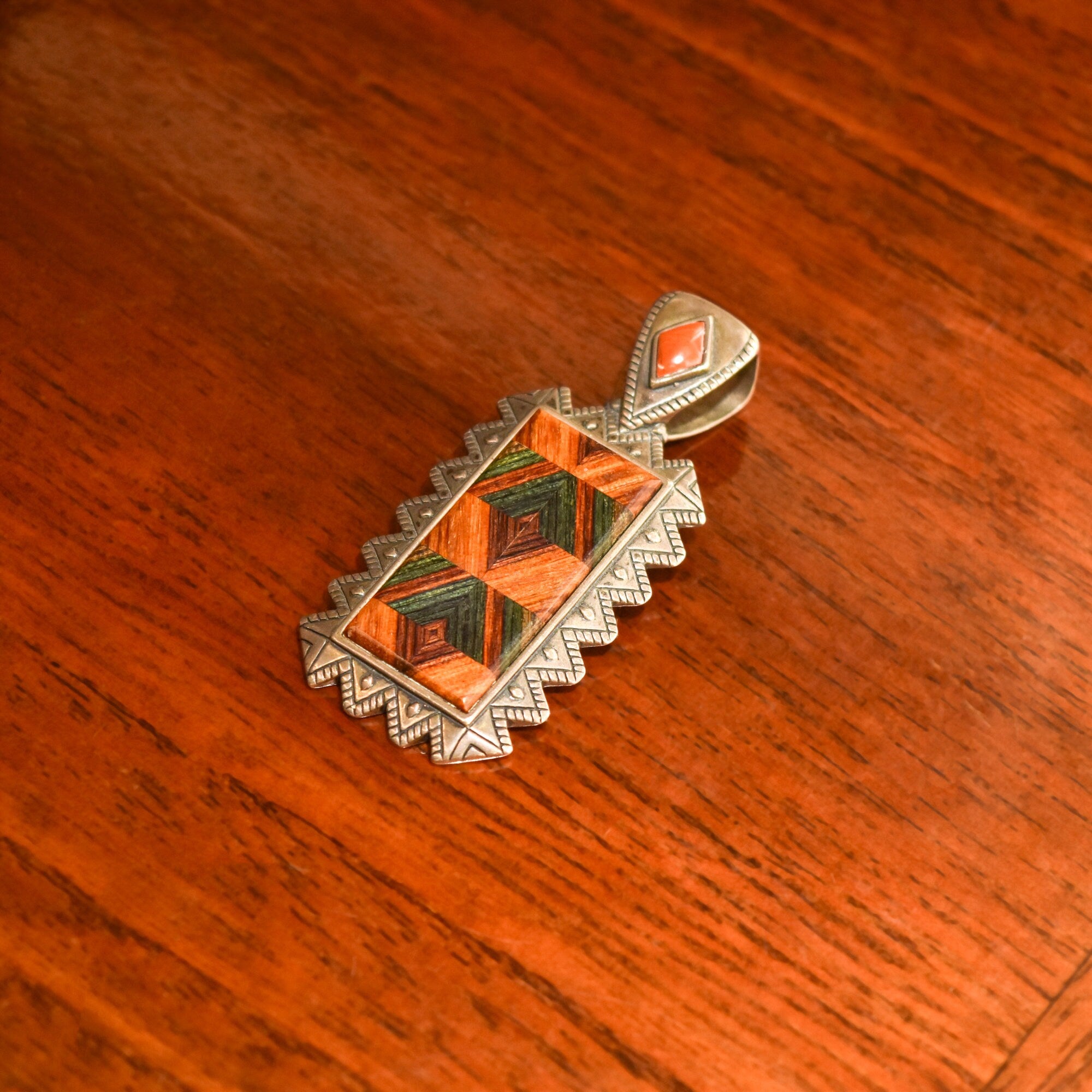 Beautiful Mosaic Inlay Sterling Silver Pendant, Relios By Carolyn Pollack, Southwestern Jewelry, 2.5"