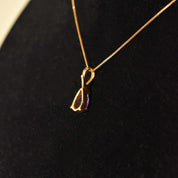 Italian 14K Amethyst Teardrop Pendant Necklace, February Birthstone, Estate Jewelry, 18.5" L