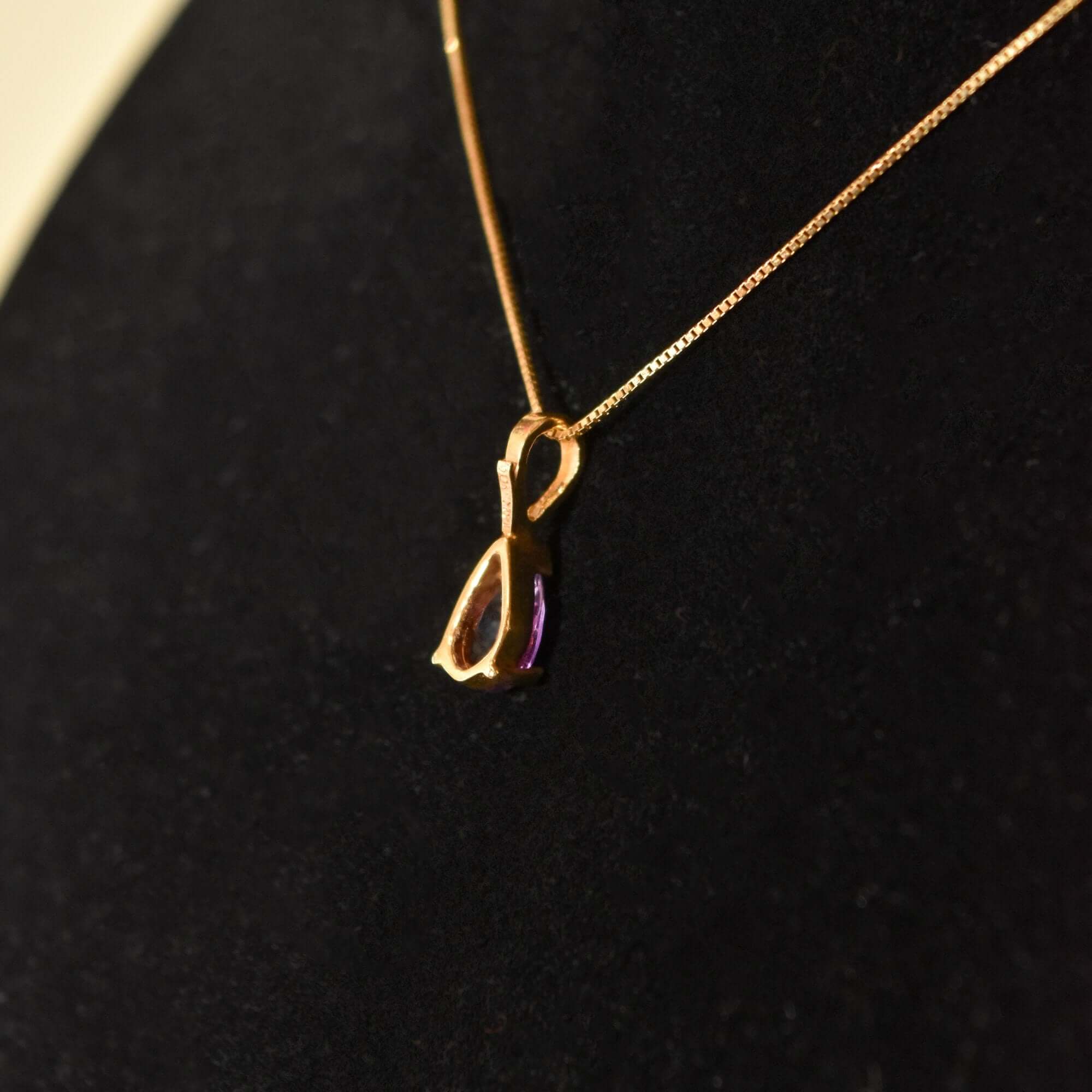 Italian 14K Amethyst Teardrop Pendant Necklace, February Birthstone, Estate Jewelry, 18.5" L