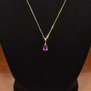 Italian 14K Amethyst Teardrop Pendant Necklace, February Birthstone, Estate Jewelry, 18.5" L