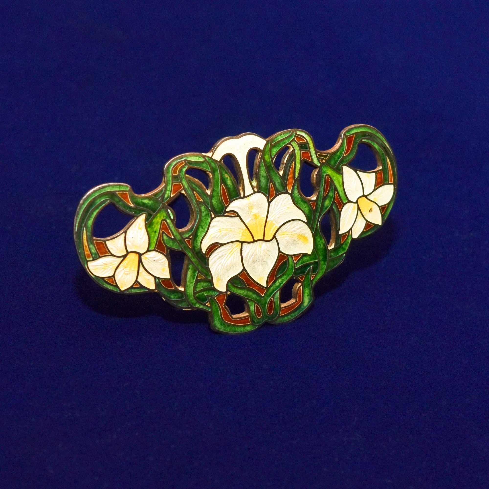 Sheffield Sterling Silver Guilloche Enamel Lily Brooch